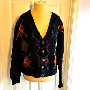 Vintage Tricots St.‎ Raphael Wool Cardigan Argyle Sweater Women's Size M Purple